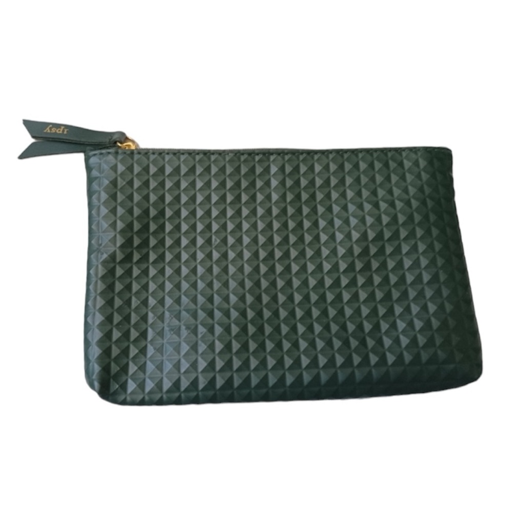 Ipsy Dark Green Geometric Textured Zippered Make-up Bag Pouch